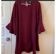 Eci Dresses | Eci Plus Dress Maroon Wine Ruffled Bell Sleeve Dress. Nwt | Color: Red | Size: 20W