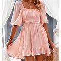 Hyfve Dresses | Hyfve Tie-Back Ruffled Hem Souare Neck Mini Dress Size Small | Color: Pink | Size: S