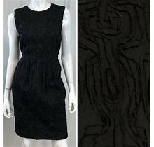 $168 Talbots 12 Black 100% Cotton Textured Pleated Sleeveless Sheath Dress Large