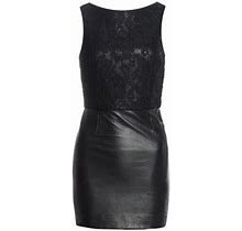 Saint Laurent 2015 Leather & Lace Sleeveless Mid Length Sheath Dress