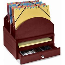 Stackable Wooden Desk Organizer Kit With Step-Up File Drawer & Tray Mahogany