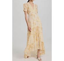 $695 Loveshackfancy Women's Yellow Silk Floral Laced Crochet Tink Dress Size 12