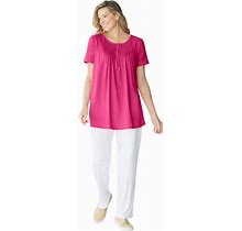 Plus Size Women's Short-Sleeve Pintucked Henley Tunic By Woman Within In Raspberry Sorbet (Size 34/36)