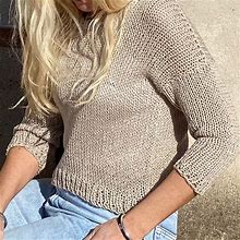 Crop Blouse At The Waist/ Silk And Cotton Clothes/ Sweater Beige Knitted Loose/ UMAUMA KNITWEAR/ Blouse Sleeve 3/4