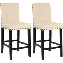 GOTMINSI Nailhead 24 Inches Counter Height Stools Upholstered Bar Stools With Solid Wood Legs, Set Of 2 (Beige)