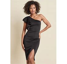 Women's One-Shoulder Ruffle Dress - Black, Size M By Venus