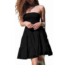Tube Top Dress For Women Summer Solid Strapless Mini Dresses, Off The Shoudle Ruffle Beach Dress
