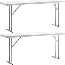 BTEXPERT 6-Foot - 72" Long White Plastic Folding Training Table 18" Wide Narrow, 29" High, Events Indoor Outdoor Set Of 2