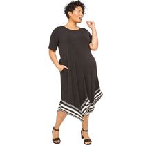 Plus Size Women's Stoneywood Stripe A-Line Dress (With Pockets) By Catherines In Black Stripe (Size 3X)