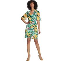 Maggy London Women's Floral Printed Surplus Bodice Flutter Sleeve Dress With Ruched Side Front Skirt