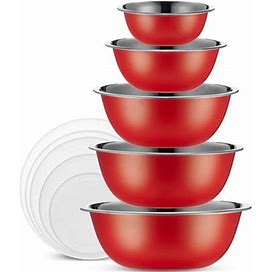 Whysko Meal Prep 5 Piece Stainless Steel Mixing Bowl Set Stainless Steel In Red | Wayfair 6A065a4a6a12f00881752dc450e141ee