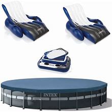 Intex 26ft X 52in Above Ground Pool W/ Inflatable Loungers And Floating Cooler