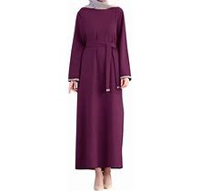 Wtxue Long Sleeve Dress, Muslim Dresses Long Sleeve Prayer Dress, Purple Dress, Purple M