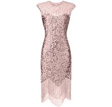 Wendunide 2024 Clearance Sales, Summer Dresses For Women 2024 Women's Vintage 1920S Sequin Beaded Tassels Party Night Flapper Gown Dress Pink Xxxl