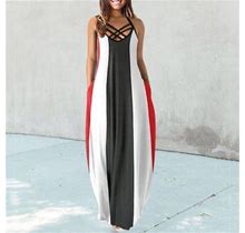 Tagold Summer Dresses For Women 2022, Women's Maxi Dresses Summer Casual V-Neck Sleeveless Vacation Beach Pockets Long Dress Black XL