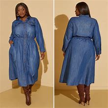 Plus Size Denim A Line Maxi Shirtdress, BLUE, 30/32 - Ashley Stewart