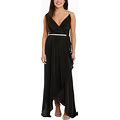 Nightway Women's Faux-Wrap Rhinestone-Trim Dress - Black - Size 12