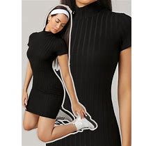 Mock-Neck Rib-Knit Dress,S