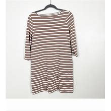 Garnet Hill Dresses | Garnet Hill Bateau Three Quarter Sleeve Knit Womens Dress Striped Pockets Size 6 | Color: Cream/Tan | Size: 6