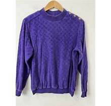 Vtg Alfred Dunner Terry Cloth Velvet Sweater Purple M Pullover Long