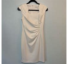 Calvin Klein Dresses | Calvin Klein Sz 4 Ruched Knee-Length Dress | Color: White | Size: 4