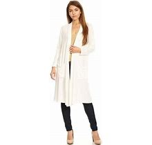 Moa Collection Women's Solid Casual Loose Fit Long Sleeve Pocket Open Front Duster Cardigan