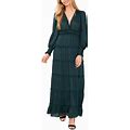 Cece Women's Long Sleeve Plisse Ruffle Maxi Dress - Ponderosa Pine - Size S