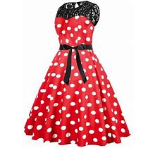 Women's Vintage Lace Cocktail Dress 1950S Retro Polka Dot Cocktail A Line Flare Swing Prom Party Dress