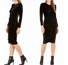 Bardot Black Velvet Ruched Midi Sheath Dress