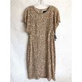 Adrianna Papell Champagne Gold Beaded Flutter Sleeve Cocktail Dress Size 6