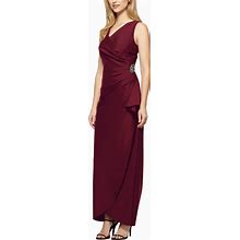 Alex Evenings Women's Slimming Long Side Ruched Dress With Cascade Ruffle Skirt