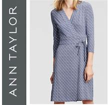 Ann Taylor Dresses | Blue Tile Print True Wrap Dress Stretch Jersey Knit | Color: Blue | Size: 0