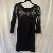 Johnny Was Jwla Black Embroidered Dress Long Sleeve Womens Small