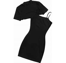 Verdusa Women's 2 Piece Outfit Sleeveless Bodycon Cami Dress With Crop Tee Top