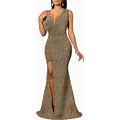 Women's Sexy Long Sleeve Sparkly Maxi Dress V Neck High Slit Wrap Formal Gown Cocktail Glitter Maxi Long Dresses