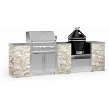 Signature Series 118.25 in. X 25.5 in. X 36 in. Liquid Propane Outdoor Kitchen 9-Piece SS Cabinet Set With Kamado