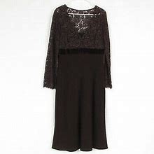 Brown Lace Talbots Beaded Trim Long Sleeve Empire Waist Dress 12