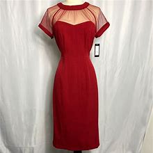 Slny Dresses | Slny Red Dress With Mesh Sleeves | Color: Red | Size: 6