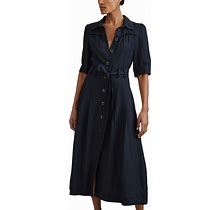Reiss Women's Petite Malika Cap Sleeve Button Front Dress - Blue - Size 4P - Navy