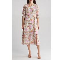 Halogen® Floral Smocked Midi Dress - Pink - Casual Dresses Size Medium