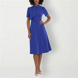 London Style Short Sleeve Fit + Flare Dress | Blue | Womens 12 | Dresses Fit + Flare Dresses