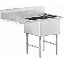 Regency 50 1/2" 16 Gauge Stainless Steel One Compartment Commercial Sink With Stainless Steel Legs, Cross Bracing, And 1 Drainboard - 24" X 24" X 14" Bowl - Left Drainboard