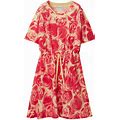 Burberry Kids - Floral-Print Drawstring-Waist Dress - Kids - Linen/Flax/Cotton - 14 - Red