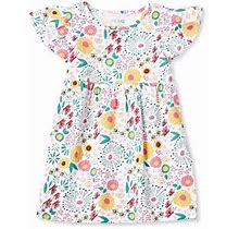 Okie Dokie Toddler & Little Girls Short Sleeve Flutter Sleeve A-Line Dress | White | Regular 3T | Dresses A-Line Dresses
