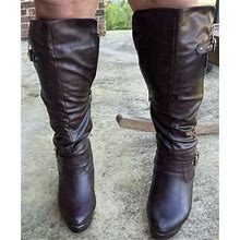 Women's Round Toe Low Heel Zipper Mid-Calf Boots Shoes Size 10