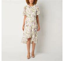 Jessica Howard Petite Short Sleeve Floral Midi Fit + Flare Dress | White | Petites 12 Petite | Dresses Fit + Flare Dresses | Easter Fashion