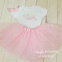 Baby Girls 2nd Birthday Outfit Dress Fancy Dress Tutu Skirt Top T-Shirt Cake Smash Photoshoot Rose Gold Two Fairy Party Dress Gift Present