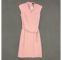 Ann Taylor Dress Womens Size 6 Petites Pink Cap Sleeve V-Neck Belted