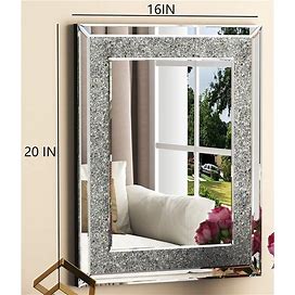 Glam Crystal Accent Wall Mirror Sparkly Silver Mirror - 20" X 16"