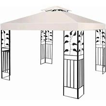 10' X 10' 2-Tier Patio Gazebo Canopy Top Replacement Cover(Beige)